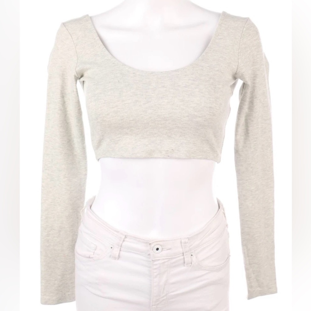 Billabong Women's Long-Sleeve Ribbed Gray Body Fitted Stylish Crop Top Sz M EUC